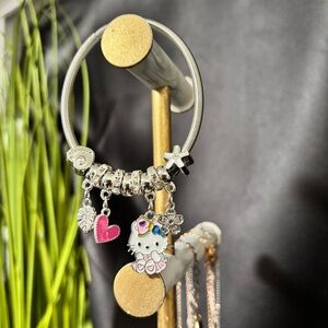 Hello Kitty Silver Charm Bracelet with Pink Heart